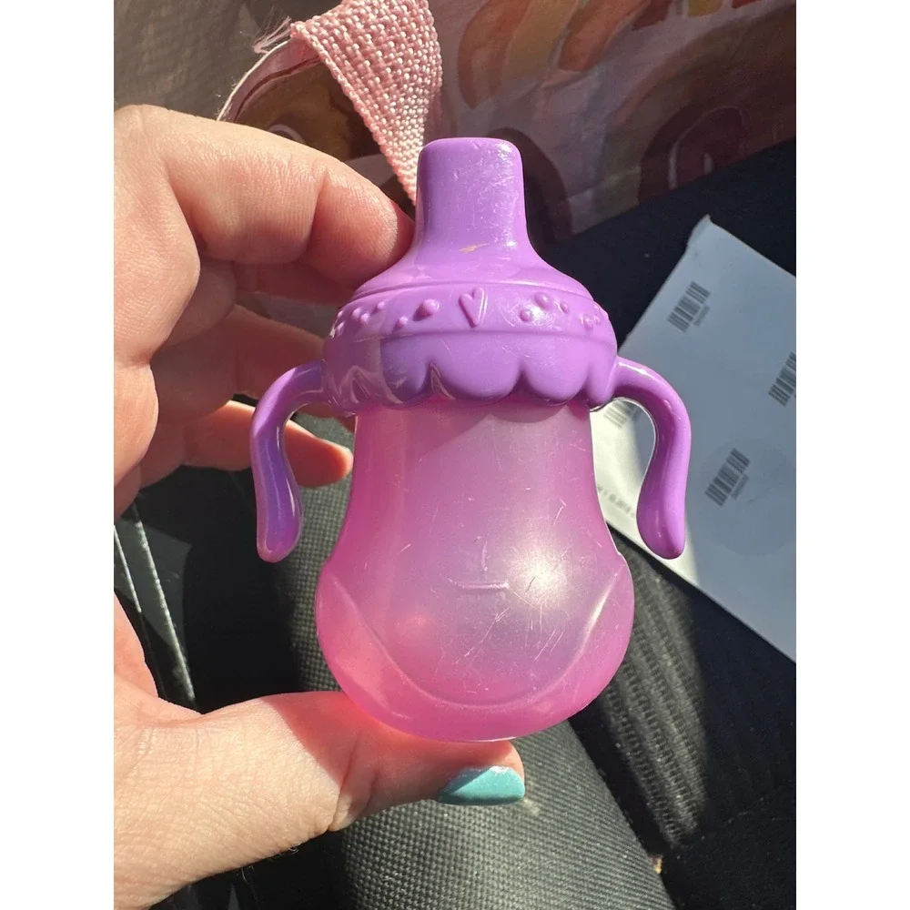 Baby Alive Replacement Sippy Cup Pink Purple Doll Bottle Accessory Dual Handles